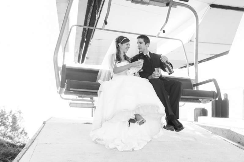 Wedding photos on a ski lift in Steamboat Springs