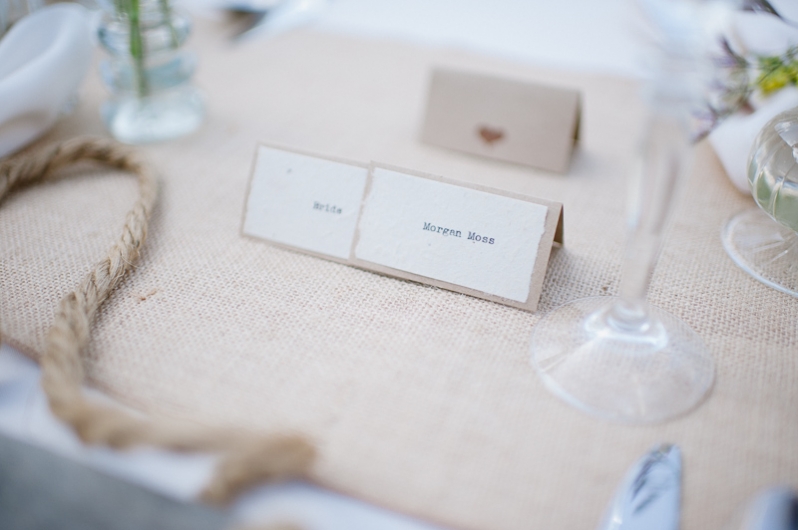 rustic place setting cards at wedding