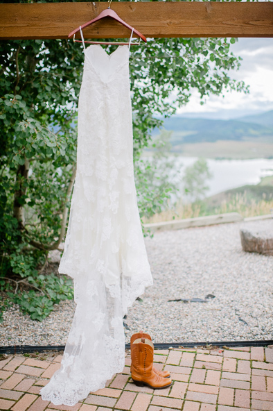 wedding dress hanging at Bella Vista in Steamboat Springs