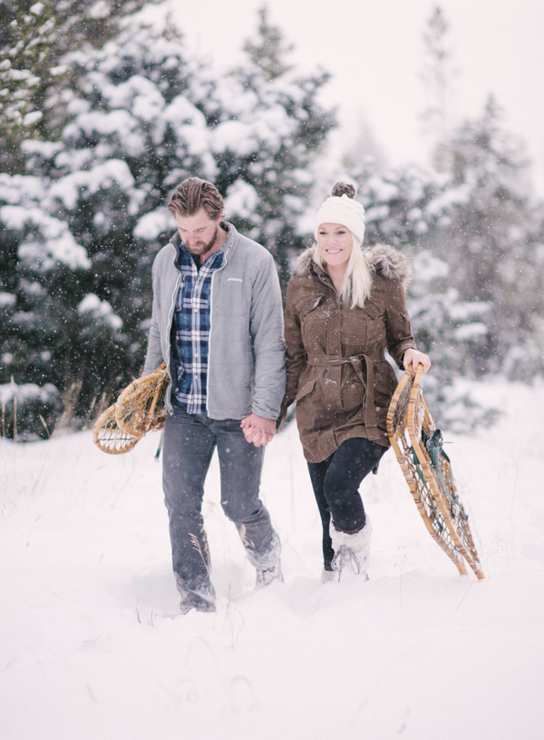 Snowshoeing engagement session